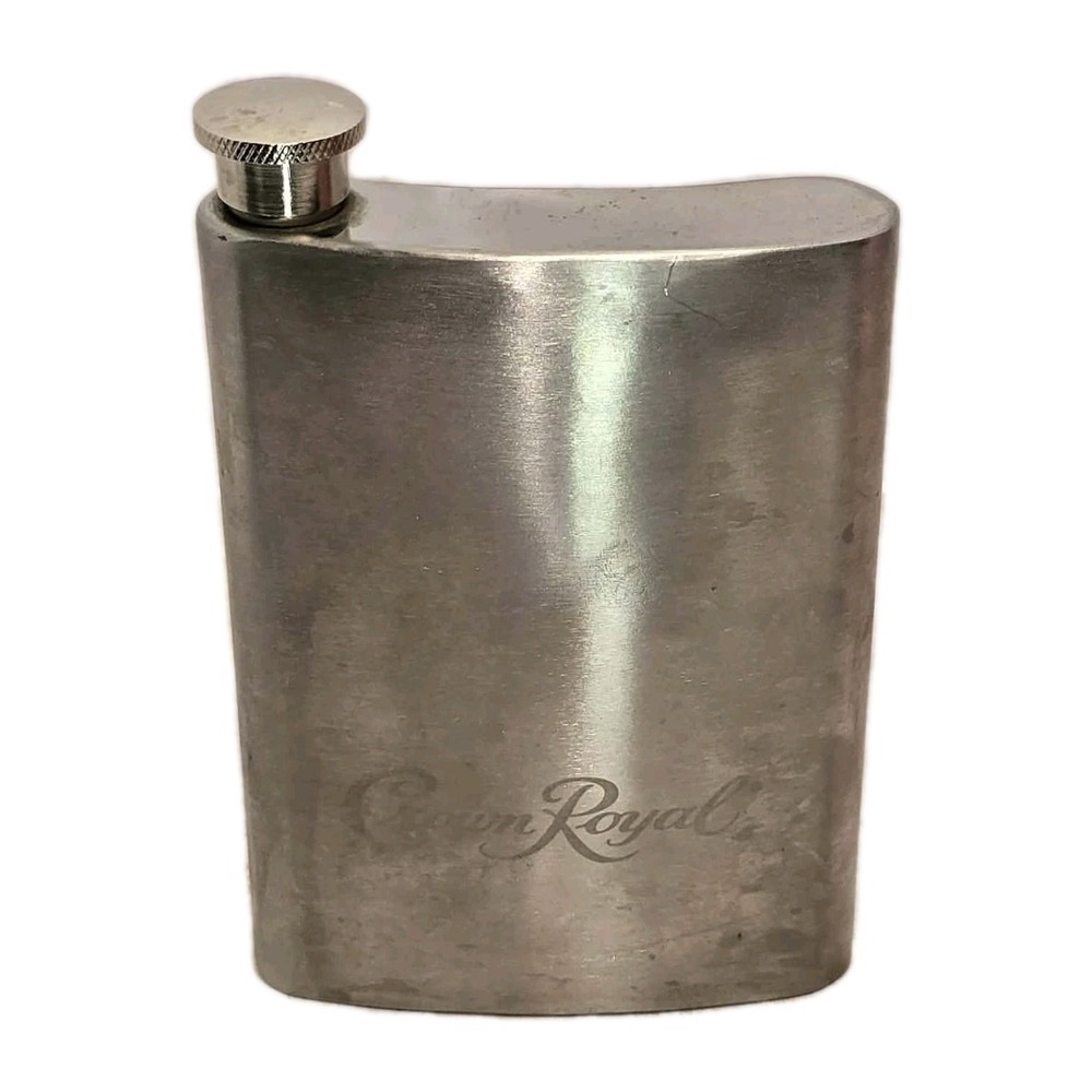 Crown Royal Stainless Steel Flask GUC 6oz Pocket Liquor Barware Gift 🥃